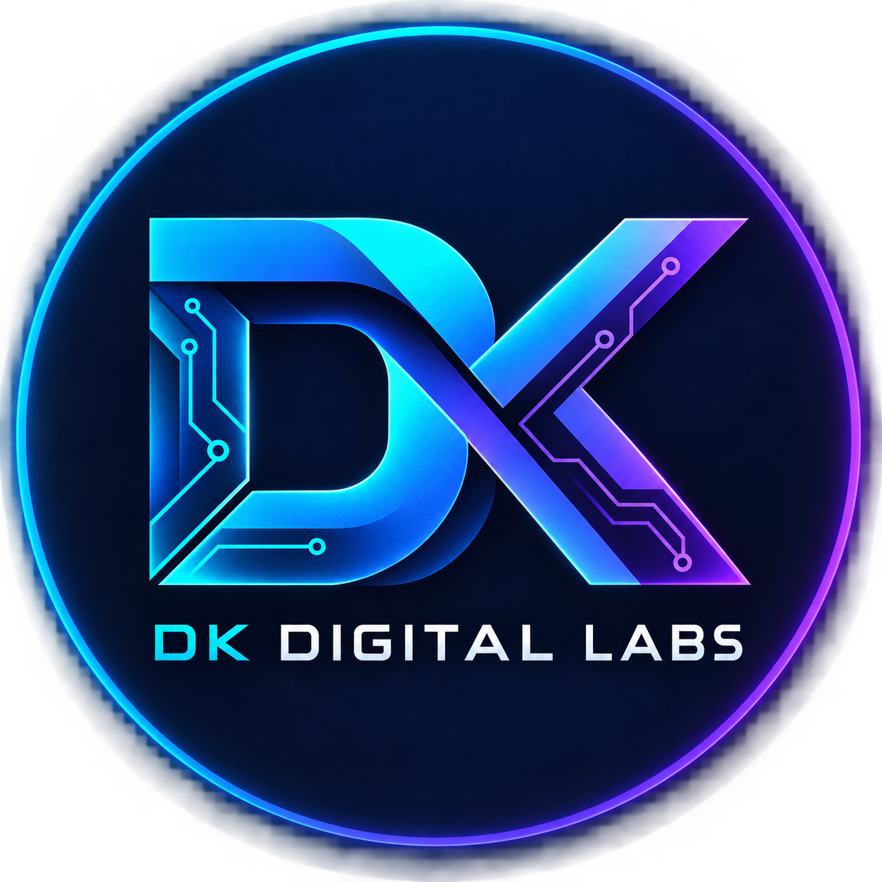 DK Digital Labs cyan and violet circuit monogram